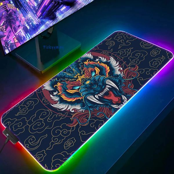 Tapis de souris de jeu LED bête grand tapis de bureau PC Gamer tapis de souris RGB tapis de souris lumineux japonais tapis de souris avec rétro-éclairage