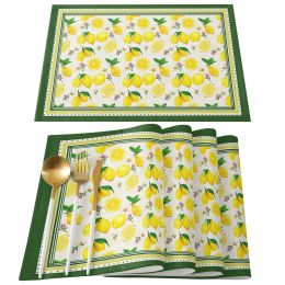 Kussens citroen idyllisch geruite fruit keuken eettafel decor accessoires 4/6 stcs placemat hittebestendige linnen servies matten matten