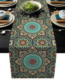 Tampons en lin de jute de toile de jute coureur coloré de marocain fleurs de marocie islam arabesque table de cuisine coureurs dîner événements de mariage décor de mariage