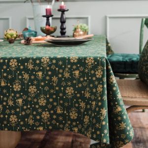 Pads Linnen Katoen Kerstfeest Tafelkleed Japans Groen Bronzing Windgong Rechthoek Eettafel Cover voor Huis Decoratief