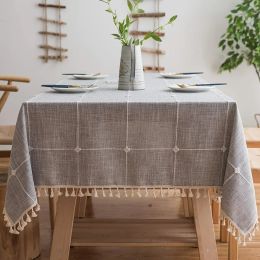 Nappe rectangulaire en lin, nappe de table en coton et lin épais, anti-poussière, pour fête, cuisine, salle à manger