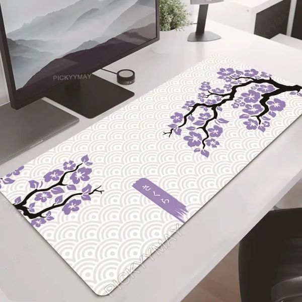 Tapis de souris à bord de verrouillage rose grand tapis de souris en caoutchouc naturel tapis de souris d'art Sakura tapis de souris Gamer tapis de bureau tapis de clavier