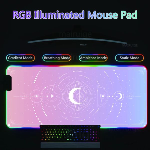 Pads Moon Star RGB LED Backlight Mouse Pad Grand Mause Pad Gamer Mignon Bureau Mat Kawaii XXL ACCESSOIRES DE GAMIN