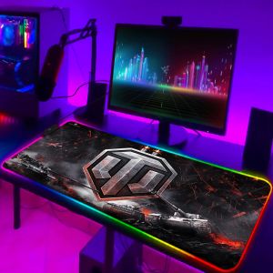 Tapis de souris Anime World of Tanks Rgb Pc Gamer souris tapis de jeu lumineux avec fil tapis de bureau tapis de bureau clavier tapis d'ordinateur portable rétro-éclairage