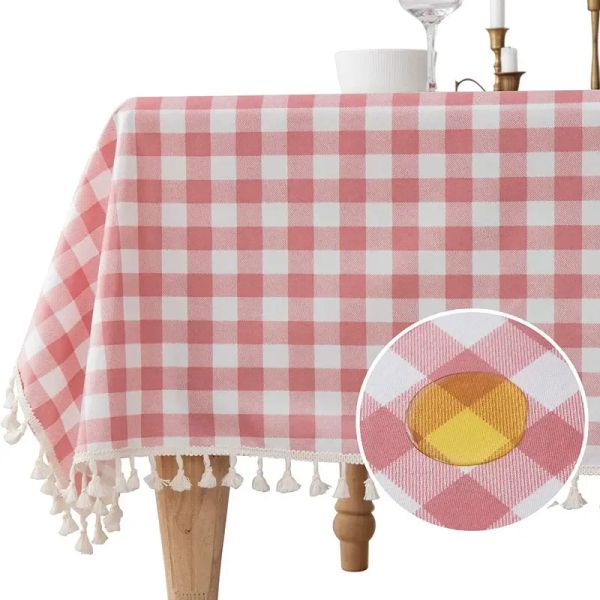 Tampons à carreaux à carreaux roses en coton lin étanche rectangulaire couverture de table de café décoration de mariage à l'huile à l'huile