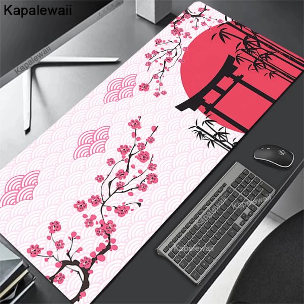 Pads Pink Sakura Mouse Pad Gamer Alfombrilla de ratón Grande Cherry Blossom Art PC Deskpad 100x50 Alfombrilla de Escritorio de Flores Computadora de Oficina Mausepad XXL 90x40