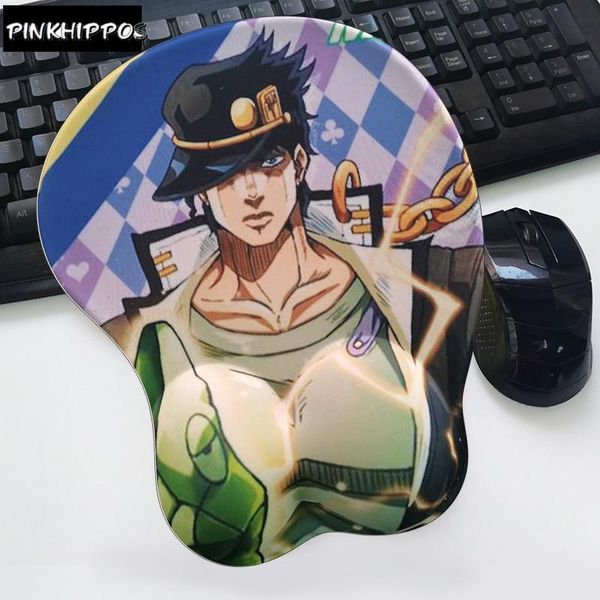 Almohadillas PINKHIPPOS Anime JOJO Kujo Jotaro 3D Soft Gel Gaming Mouse Pad Mousepad Dibujos animados con reposamuñecas Teclado Pad Computadora Mat Regalos