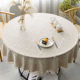 Nappe ronde en coton et lin à carreaux, couverture de Table en tissu pour mariage, hôtel, Banquet, salle à manger intérieure, cuisine, décoration extérieure