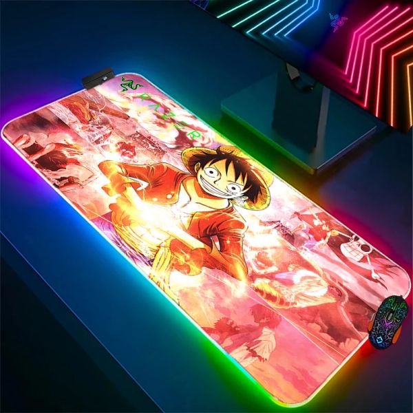 Pads RAZER One Piec RGB XXL Mouse Pad Gaming Computadora Alfombrilla de ratón Grande Luz LED retroiluminada Gamer Resplandor Colorido 90X40 Teclado PC Alfombrilla de Escritorio