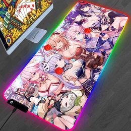 Almohadillas RGB Genshin Impact Mouse Pad Anime Gaming Mousepad Hu Tao Mausepad Accesorios para jugadores Alfombra PC Escritorio Mat Tapis De Souris retroiluminados