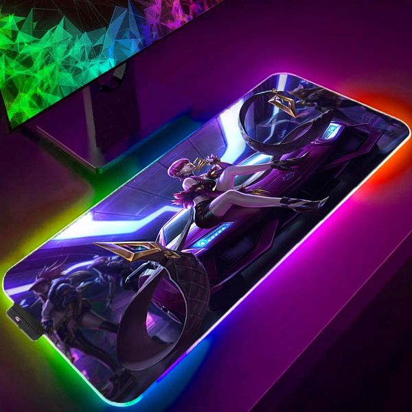 Pads RGB LED tapis de souris Evelynn League of Legends Anime tapis de souris Kawaii tapis de jeu accessoires Pc Gamer Xxl bureau grand tapis LOL souris