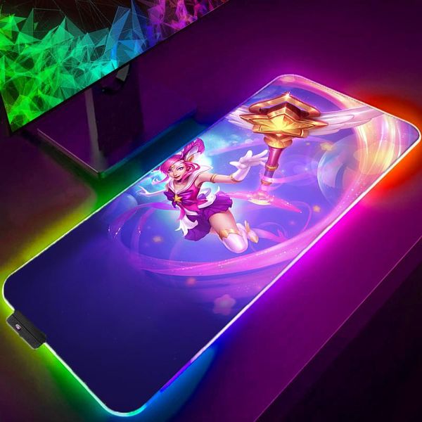 Pads RGB LED tapis de souris Lux League of Legends Pc tapis de bureau tapis de souris Kawaii Xxl grand tapis LOL accessoires de jeu ordinateur Gamer Anime