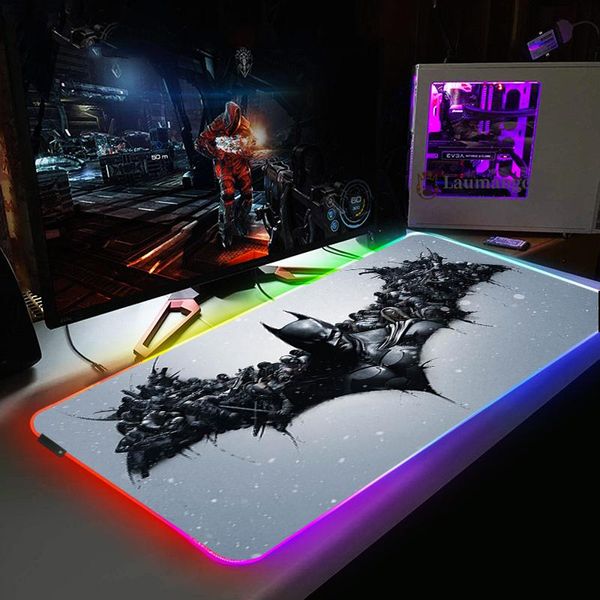 Tapis de souris Rgb Mause Pad Batmans tapis de souris Gamer Pc accessoires de jeu complets clavier ordinateur tapis de bureau Led rétro-éclairé tapis de souris filaire