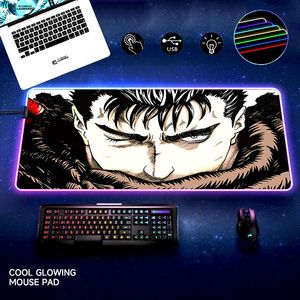 Alfombrillas RGB para ratón, alfombrilla para juegos Berserk Guts, ordenador, PC, portátil, alfombrilla retroiluminada, alfombrilla para ratón Rgb, retroiluminación, accesorios para teclados sexuales