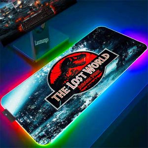 Pads RGB-muismat Jurassic Park Gaming Backlight Laptop Gamer Lichtgevend met draad Bureaumat Computertafel Deskpad Pc-accessoires schattig