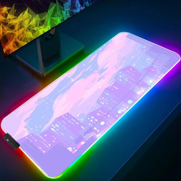 Almohadillas RGB Sailor, paisaje lunar, alfombrilla para ratón, Anime, PC grande, teclado para jugadores, alfombrilla de escritorio, accesorios para juegos, alfombra Kawaii, alfombrilla para mesa de ordenador