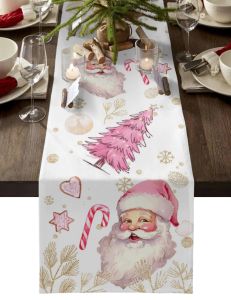 Pads Santa Claus Pine Tree Christmas Linnen Tafel Lopers feesttafel Decor Farmhouse Xmas Eetting Table Lopers Kerstdecoraties