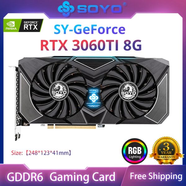 Pads soyo completa nueva tarjeta gráfica RTX 3060TI 8G GDDR6 NVIDIA GPU Desktop Computer PCI Express X16 4.0 RGB Garantía de tarjetas de video de juegos