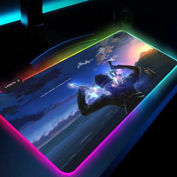 Tapis épée Art en ligne Rgb, accessoires pour Pc, tapis de Table de jeu rétro-éclairé, tapis de souris pour Gamer, lampe Led Anime, Support de clavier