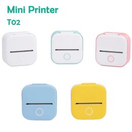 PADS T02 Portable Mini Thermal Imprimante 53 mm Stickers d'impression sans fil avec autocollants en papier colorés Mini Pocket Label Notes Imprimante