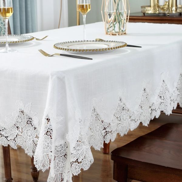 Tampons table de table de table blanche couverture de table en lin américain table de coton juppe complexe de fleur tissu nordique tv armoire de dentelle moderne moderne