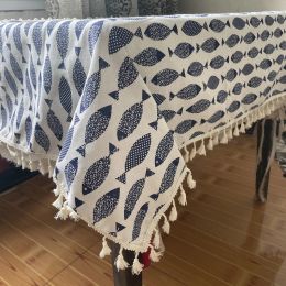 Tampons épaissis en lin en coton Couvrette de poisson bleu simple couverture de table lavable de style japonais pour table à thé de mariage
