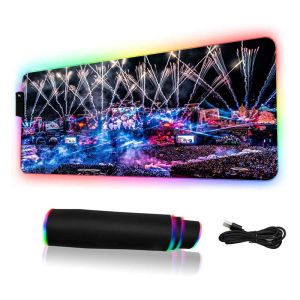 Pads TOMORROWLAND RGB Muismat Gamer Kast Pc Muziekfestival Zachte Bureaumat Met Draad Toetsenbord Computer Gaming Accessoires Muismat