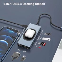 PADS USB C HUB TO HDMICOMPATIBLE ACCARDAGE AVEC RJ45 USB3.0 PD Thunderbolt 3 Charge sans fil VGA 3.5 mm USBC Hub pour Book Pro Air