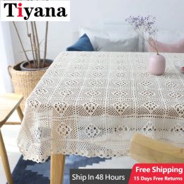 Tampons de coton coton vintage nappe à crochet en dentelle blanche Rectangle Tipe Timp Textile Cuisine décor Table Runner Placemat Cover