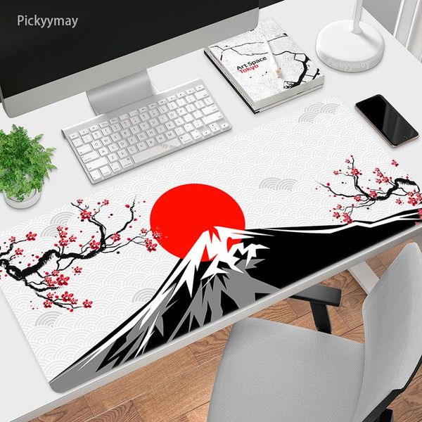 Tapis de souris blanc Art Mount Fuji Slipmat 900x400 tapis de souris XXL clavier tapis de bureau tapis de bureau à domicile tapis de Table en caoutchouc souple tapis Sakura