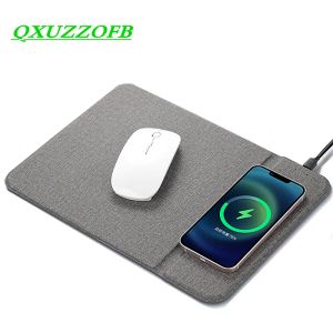 Pads Draadloos Opladen Mat PAD QI Voor Xiaomi Iphone Samsung Galaxy Huawei Type USB C Telefoons Auto 2 in 1 PU Lederen Oplader Muismat