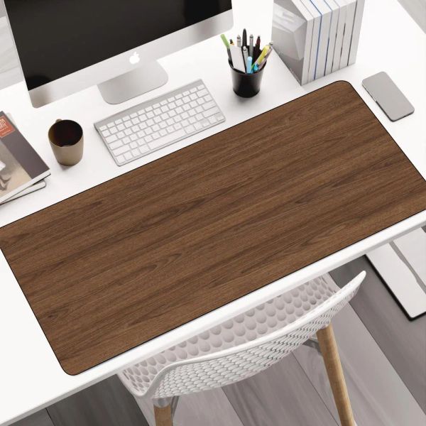 Pads Grand tapis de souris en grain de bois avec base en caoutchouc antidérapant, bords cousus, tapis de bureau pour clavier d'ordinateur, décoration de bureau 40 x 90 cm