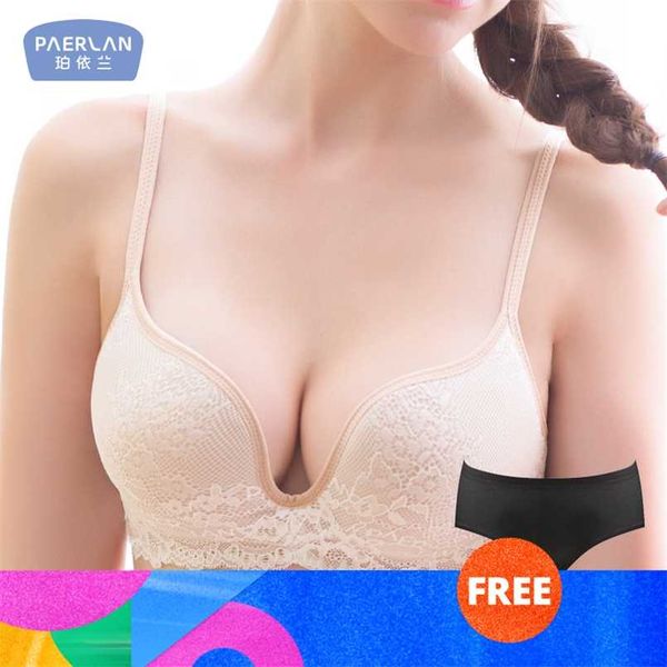 PAERLAN Sujetador de encaje sin alambre sin costuras Pechos pequeños Push Up One - Piece Cierre de espalda sexy Gancho de remolque - y - Ropa interior para ojos Copa de mujer 211110