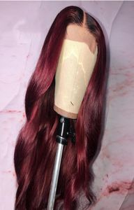 Paff 1B99J WAVY 13X6 Lace Front Human Hair Pruiken Pre -geplukte kant Red Bourgondische mode Remy Braziliaanse pruik voor vrouwen7536057