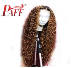 PAFF Ombre Krullend Kant Voor Menselijk Haar Pruiken Braziliaanse 360 Kant Frontale Pruik PrePlucked Gebleekte Knopen Baby Hair1595647