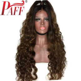 PAFF Ombre Full Lace Menselijk Haar Pruiken Losse Golf Peruaanse Remy Haar Pruik Two Tone Donkerbruin Kleur met Baby Hair2984