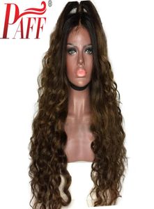 Paff Ombre volle kanten menselijk haarpruiken losse golf peruaanse Remy haar pruik tweekleurige donkerbruine kleur met babyhaar9505166