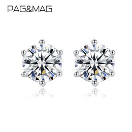 PAGMAG VVS1 taille ronde Total 1 0ct diamant Test réussi Moissanite 925 boucle d'oreille en argent Sterling bijoux fins cadeau de petite amie 210323340s