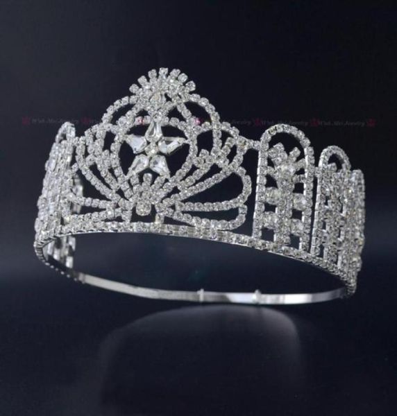 Pageant Crown Miss Teen USA USA HIGHITITY RHINESTONE Tiaras Bridal Wedding Hair Bijoux Accessoires Réglable Band Ajustement MO231226236183410