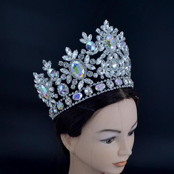 Pageant Couronnes Nouveau Strass Cristal AB Argent Miss Beauté Reine De Mariée Diadèmes De Mariage Princesse Coiffe De Mode Bijoux De Cheveux Cro287q