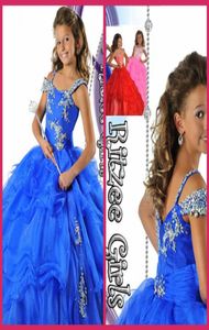 Robes de concours robes de bal bleu Royal Organza perles cristal fermeture éclair pas cher robes de fille de fleur enfants taille 125813540