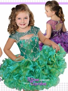 Pageant jurken voor kleine meisjes ritzee cupcake stijl B847 met ruches rok en cap sleeves smaragdgroene baby feestjurk kort