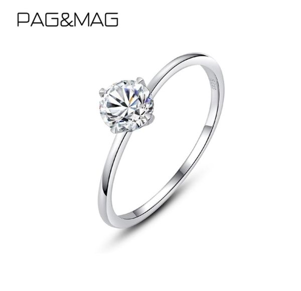 PAGMAG 05ct 56mm EF redondo 18K chapado en oro blanco 925 anillo de plata para mujer anillo de boda de diamante regalo de aniversario 2202238841415