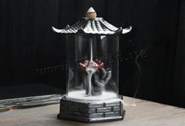 Braveur d'encens de reflux de forme de pagode avec couverture de protection acrylique cascade de fumée en céramique encens porte-intérieur décor 35429375534