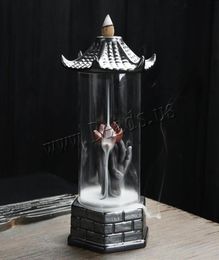 Forme d'encens de reflux de forme de pagode avec couverture de protection acrylique cascade de fumée en céramique encens Aromate Home Decor35422868378