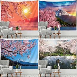Pagoda tapisseries beaux Mount Fuji Sakura Paysage Mur suspendu Tapestry Decorative Art adapté au salon DÉCOR HOME R0411
