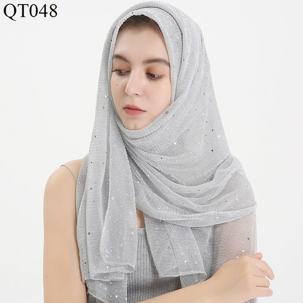 Baotou – foulard à paillettes en fil d'argent pour femme, projecteur coulissant, en soie, arabe, Long, un morceau de tissu, écharpe rectangulaire musulmane, Hijab