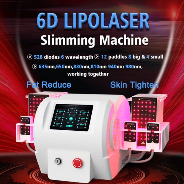 Indoloro 6D Láser Estiramiento de la piel Máquina para perder peso Modelado del cuerpo Adelgazamiento Reducción de grasa Eliminación de celulitis Dispositivo de belleza
