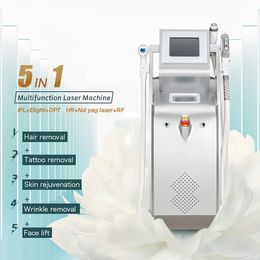 Painless Ice Point Hair Removal Tattoo Washing E-light OPT + Nd Yag Skin Rejuvenation Machine RF Wrinkle Acne Treatment Face Lifting Salon with 2 Screen