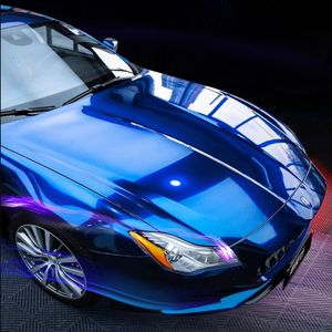 Peinture brillante métallisé bleu bonbon foncé film adhésif autocollant en métal brillant bleu ombre rouleau de papier d'emballage de voiture avec dégagement d'air